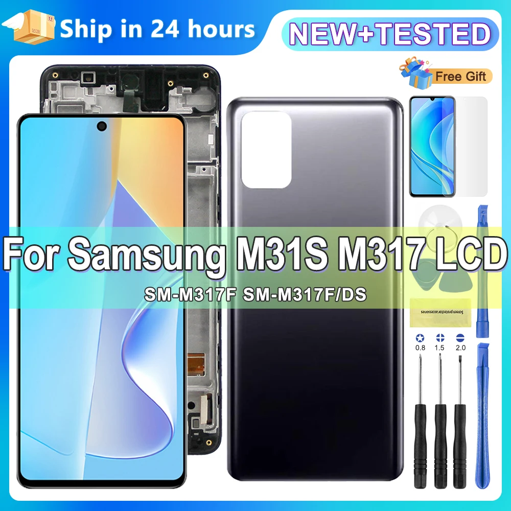 Super AMOLED For Samsung M31S Screen with Frame, Display Touch Screen Digitizer Assembly for Samsung M31S M317 M317 Replacement