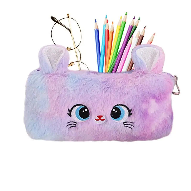 Милый пенал, плюшевый мягкий модный пенал в виде кошки, Женский пенал, органайзер для карандашей, школьные принадлежности, сумка для хранения с гладкой молнией