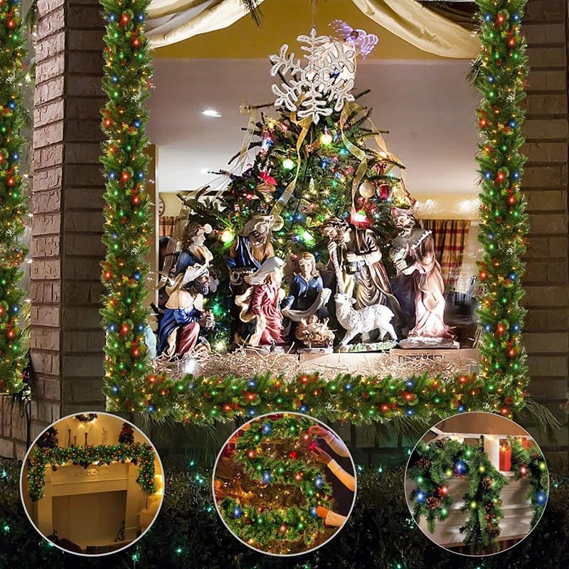 Green PVC Christmas Decoration Vine Hotel Mall Bar Door Hanging Decoration Christmas Dense Vine