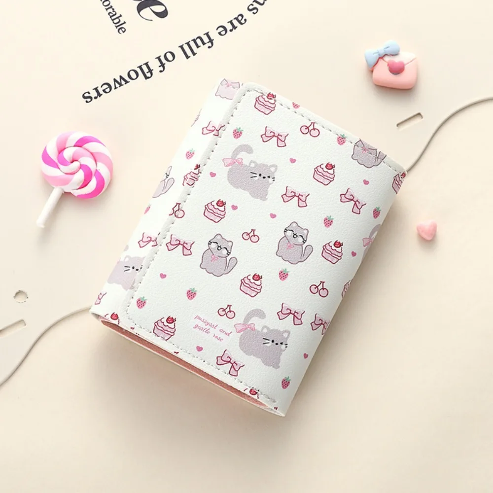 Cute PU Leather Short Wallet Cartoon Bowknot Money Bag Kitty Card Holder Women Girl