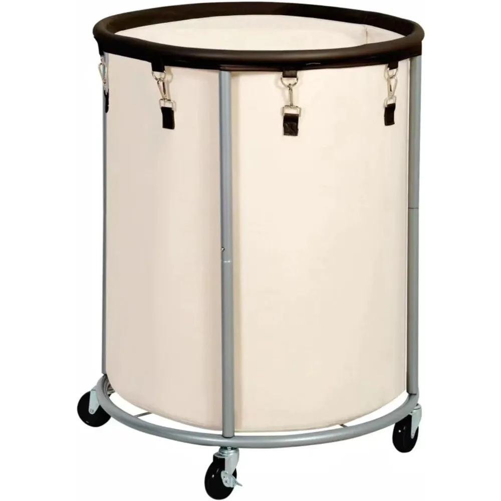 Industrial Size Laundry Basket with Wheels, Commercial 48 Gallon (185L) Oversized Laundry Cart with Removable Bags Round Laundry