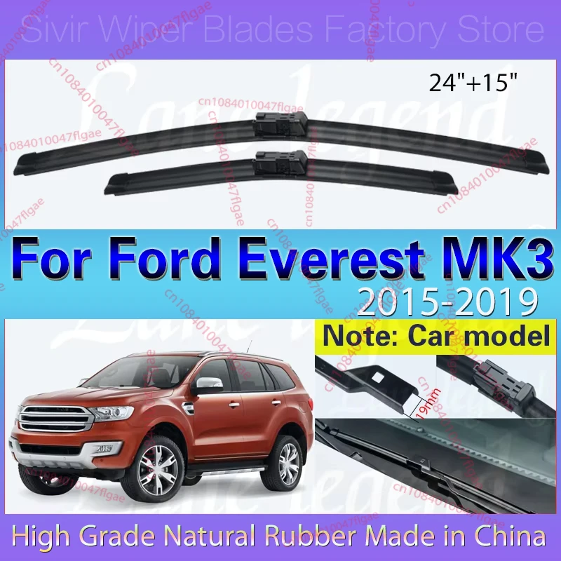 

For Ford Everest MK3 2015-2019 2018 Car Wiper Front Wiper Blades Soft Rubber Windscreen Auto Windshield 24"+15" Car Accessories