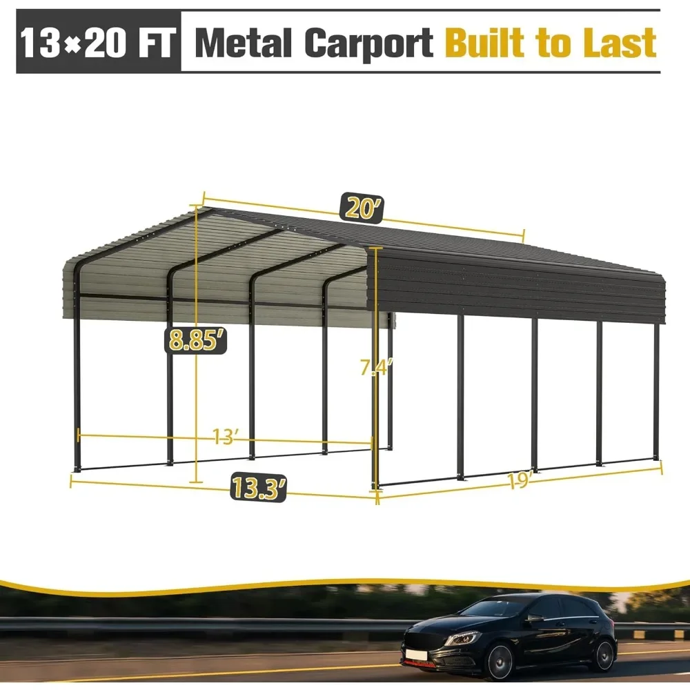 Car Port, 13x20 FT Metal Carport, Heavy Duty Carport Canopy, Metal Garage Car Tent, Outdoor Car Shelter Shade