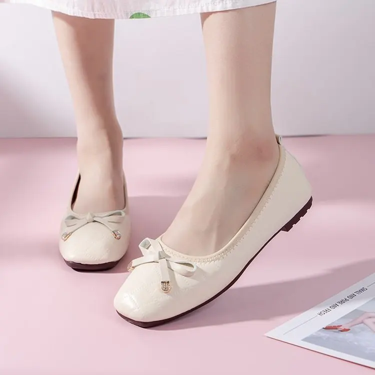 Square Toe Bow-Knot Shoes Woman Flats Casual Female Sneakers Shallow Mouth Modis Butterfly Dress New Summer 2024 Big Size Lace-U