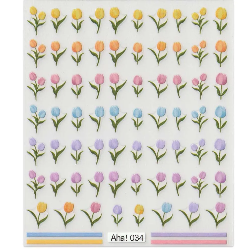 3d flor adesivos para nail art, decalques auto-adesivos, design coreano, bonito, tulipas, coelho, para a arte do prego, decoração, aha2, 1pcs