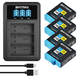 Batmax Replacement Battery for Gopro Hero 9 GOPRO 10+LED USB 3 Slots Charger for GoPro 9 Gopro 10 Gopro Hero 11 hero 12  Camera