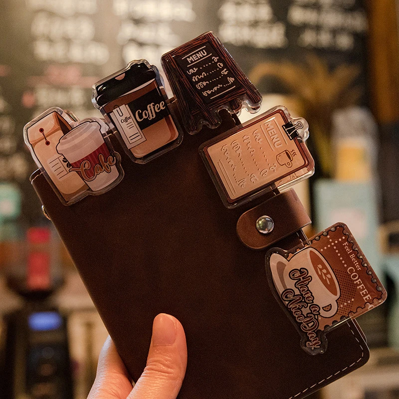 2pcs Acrylic Cute Coffee Time Clip For Journal Scrapbooking Planners Photo Notes Student Stationery School Supplies Note Decora