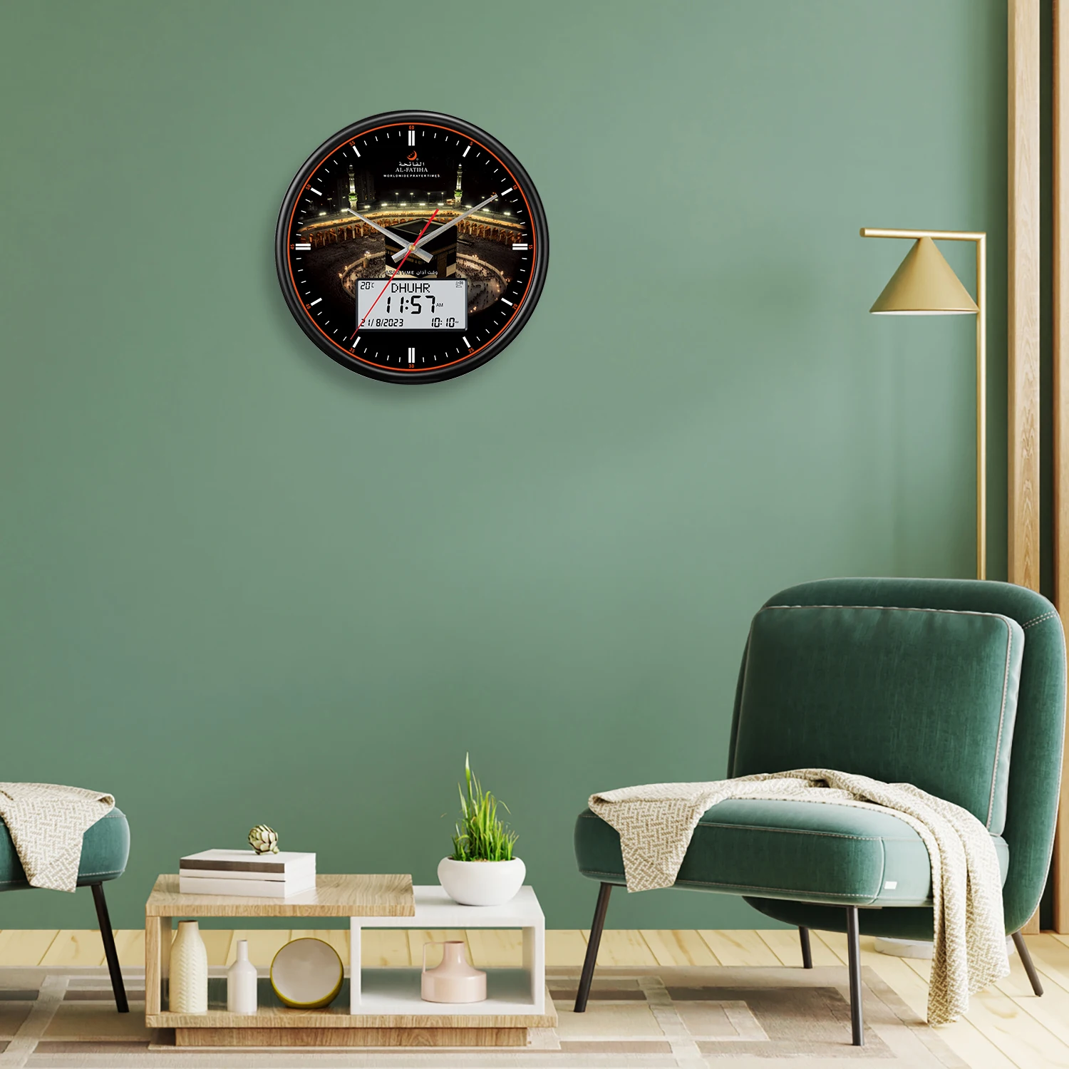 Reloj de pared de oración musulmana Azan Reloj analógico digital con calendario Hijri, alarma Fajr de tiempo, reloj de mezquita