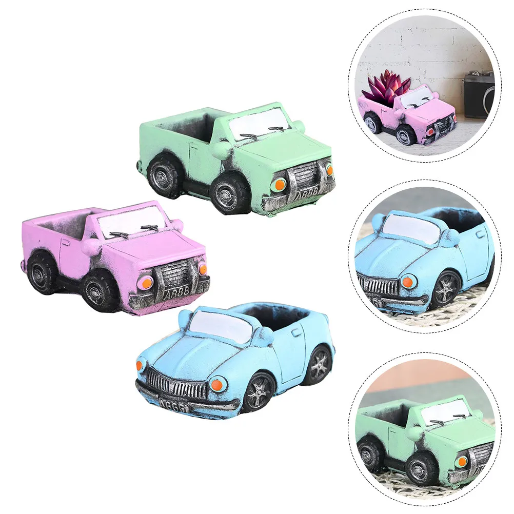 

3Pcs Retro Car Shape Flowerpot High Quality Cement Succulent Plant Holder Desktop Ground Home Office Decoration Vintage Flower