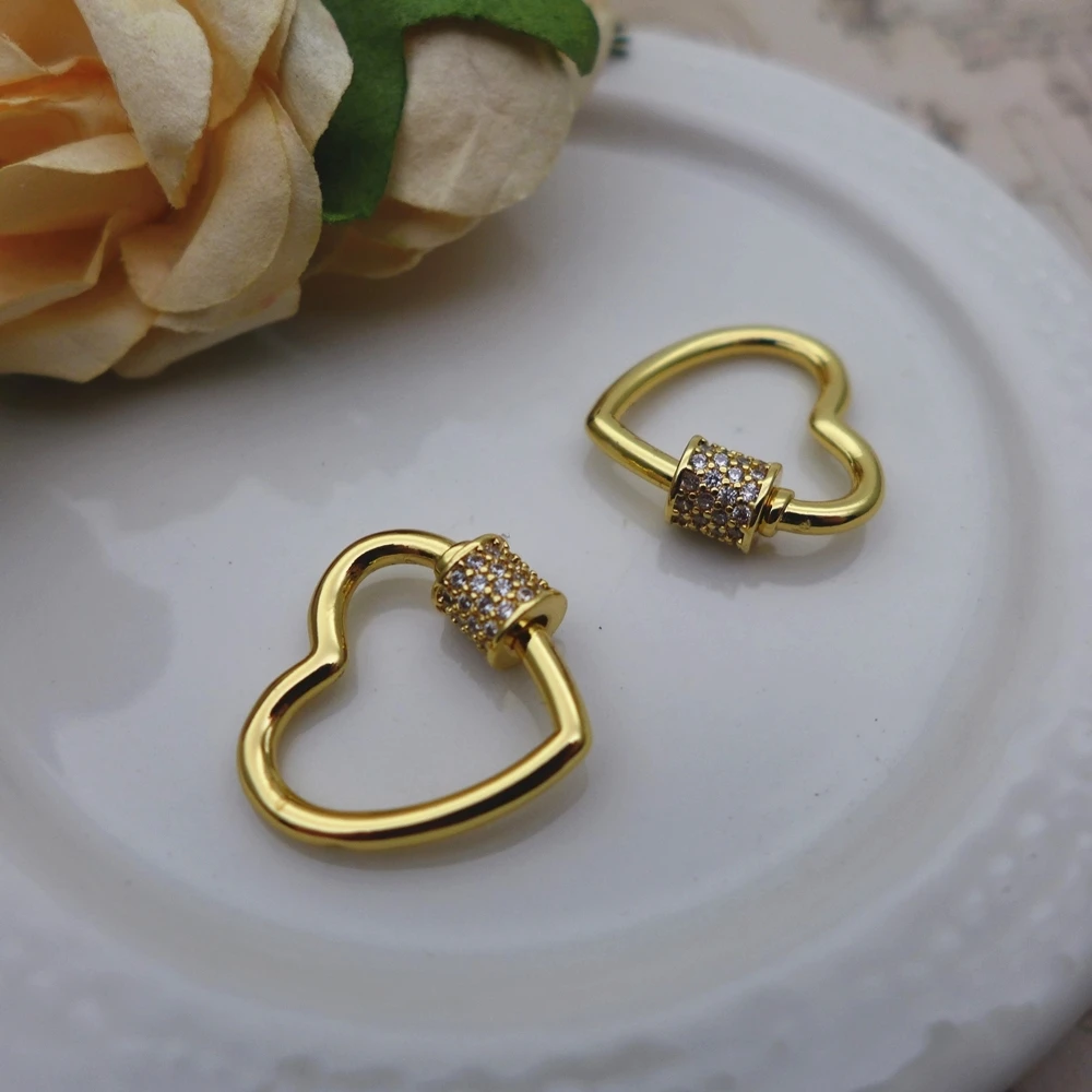 2 шт. 20*20 мм сердце золотое медное стекло драгоценные камни спиральные застежки винтовые крючки изготовление ювелирных изделий для ожерелья браслета DIY разъем