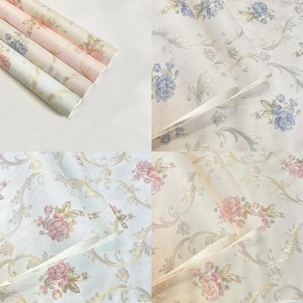 

Light Blue 3D European Style Large Flower Wallpaper for Bedroom Living Room Hotel and Guesthouse Cozy Cottage Rose Embossed Wall