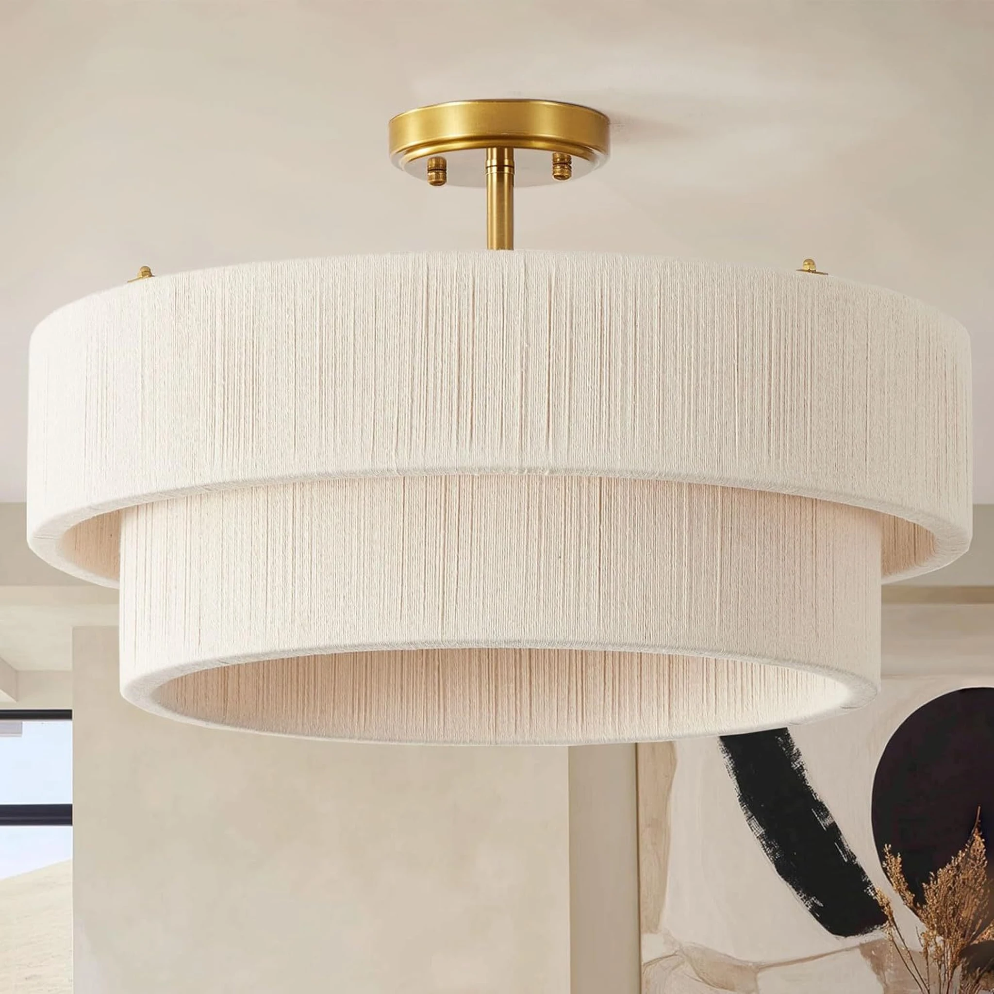 Hand Woven Ceiling Light Boho Drum Adjustable Height Pendant Lamp Bedroom Living Room Kitchen Island Home Decor Decor Chandelier