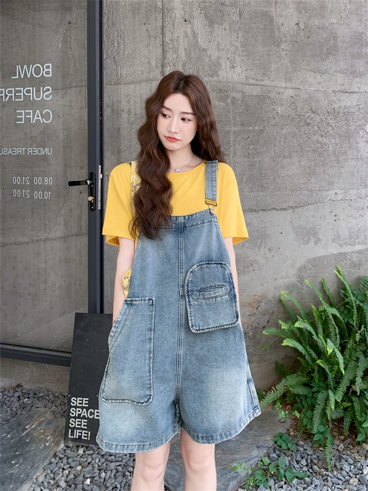 

American Retro Workwear Denim Overalls Women Summer 2025 New College Sle Jumpsuit orts Two Piece Set Trending