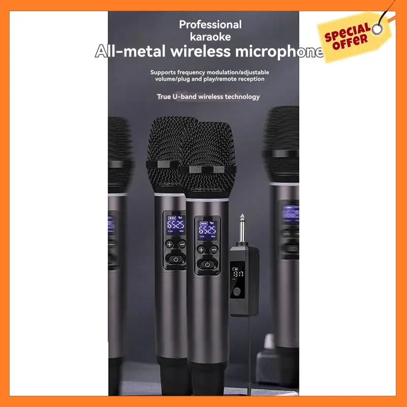 

AD08-UHF 2.4G Wireless Microphone Rechargeable Handheld One To Two For Karaoke Live Party Show Meeting Handphone