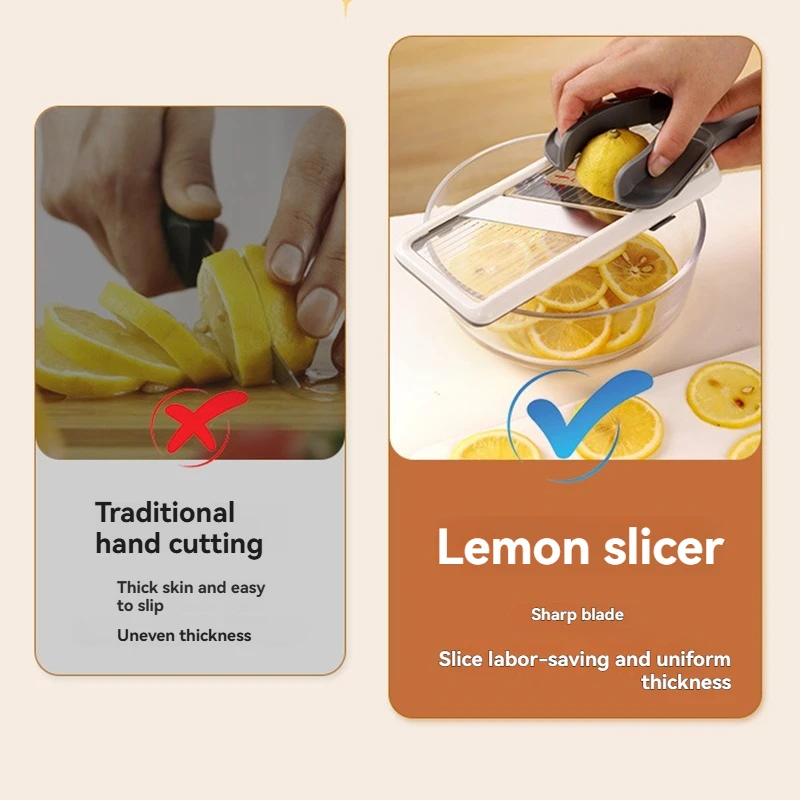 قطاعة خضروات محمولة بسمك قابل للتعديل، قطاعة خيار ليمون، شفرة من الفولاذ المقاوم للصدأ، قطاعة فواكه، أداة مطبخ