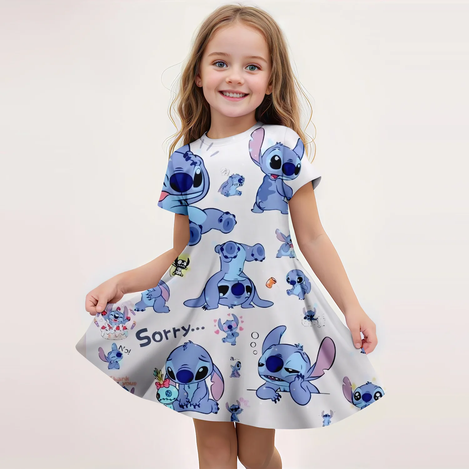 

2025 Autumn and Summer New Cute Melody Hello Kitty Stitch Cartoon Animation 3D Printing Dress Daily Casual Dress Girl Cute Dress