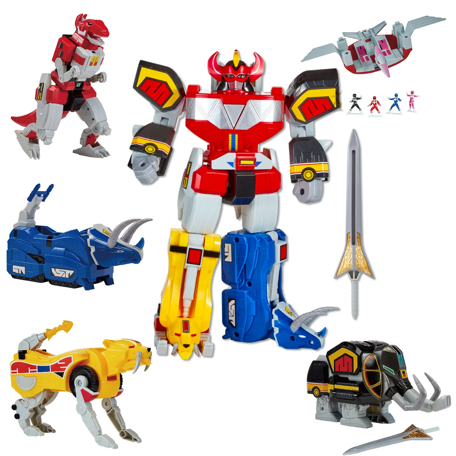 Figura de Acción Combinable Power Rangers Re-Ignition Dino Megazord de Playmates, Robot Tiranosaurio, Mastodón, Tigre de Dientes de Cuchillo