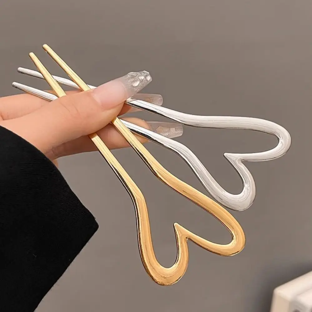 Elegant Alloy Heart Shape Hair Sticks Geometric Design Hair Styling Tools Hair Fork U Shaped Hair Sticks Daily Wear