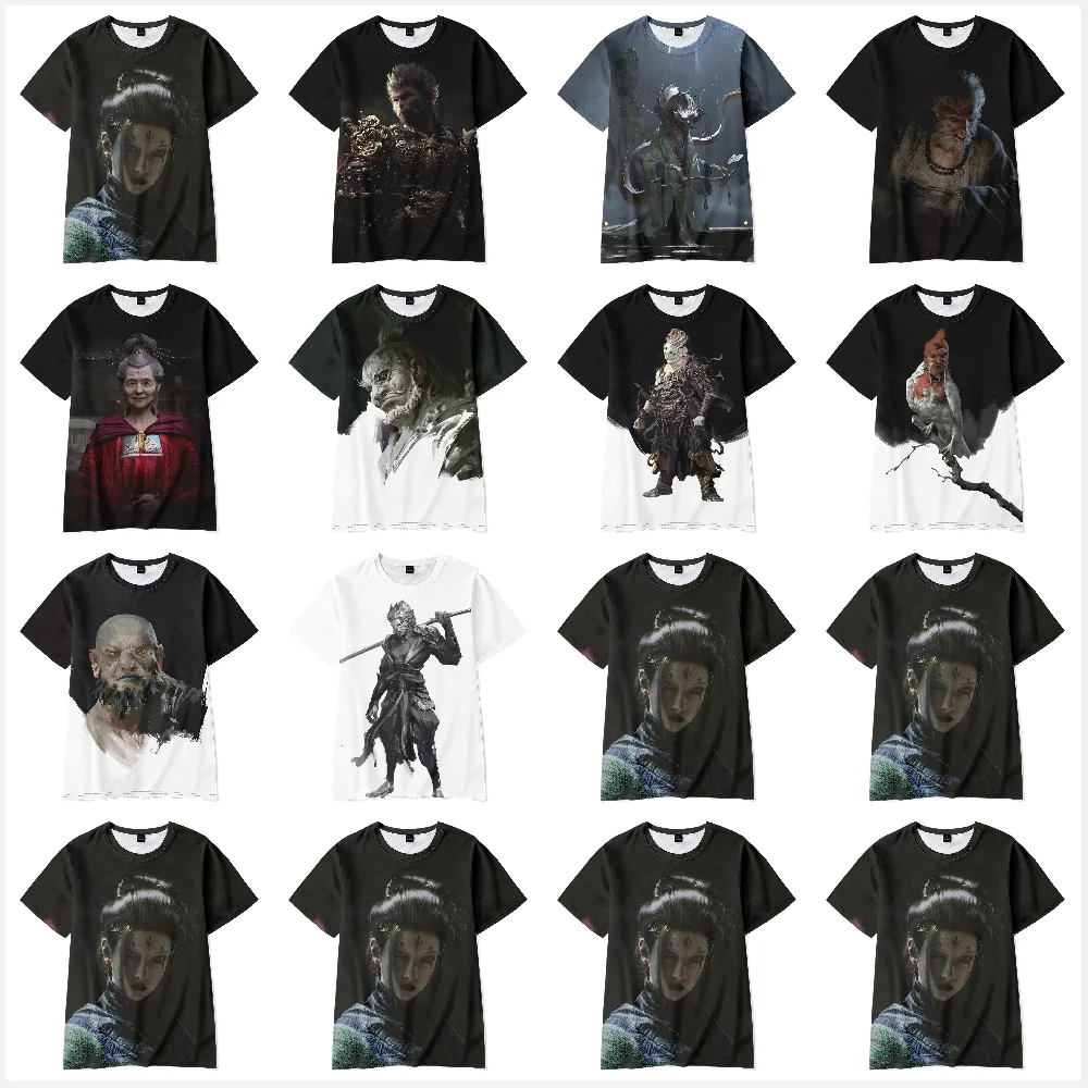 Черная футболка Wukong в стиле унисекс с коротким рукавом и круглым вырезом в подарок