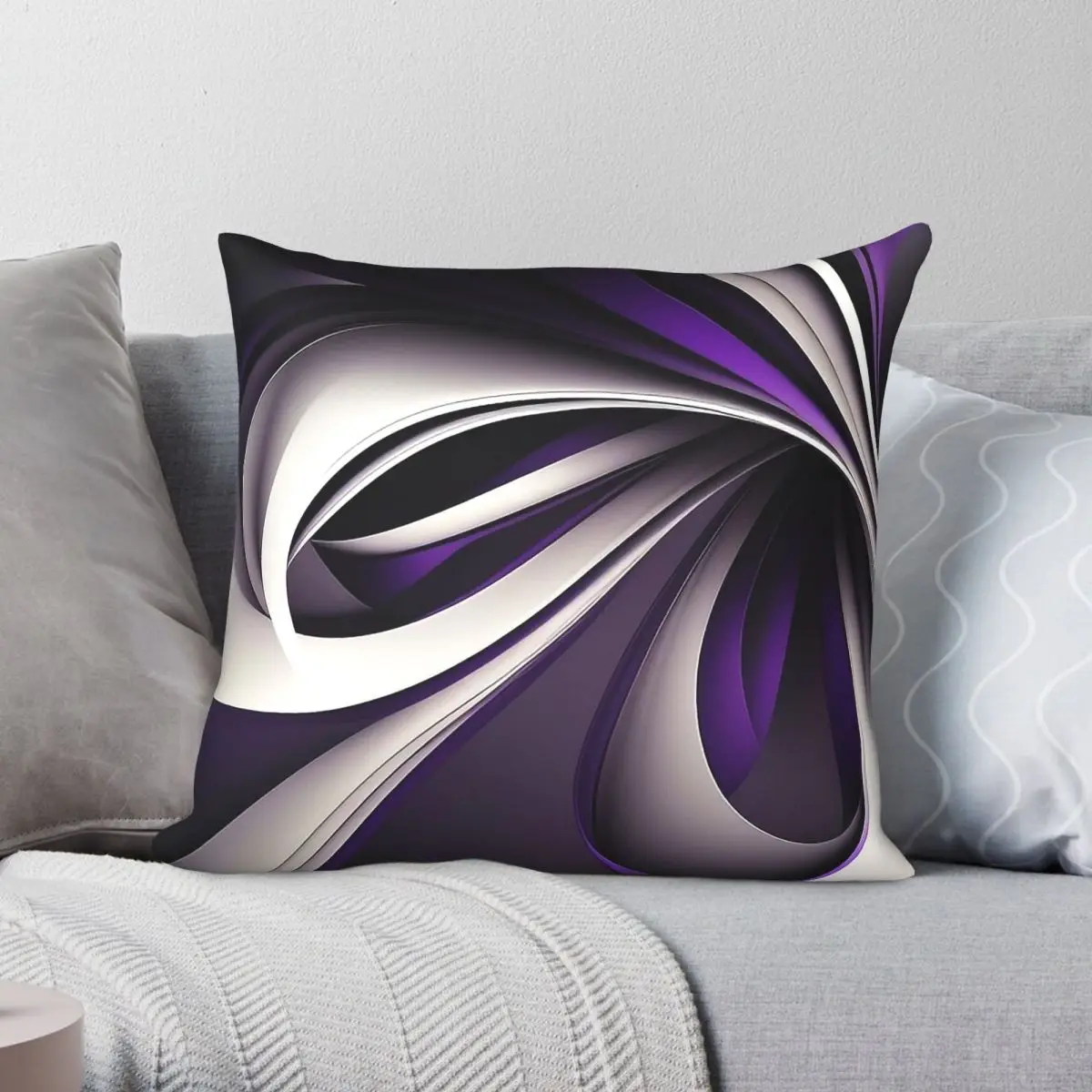Swirl Purple Silver Tones Square Pillowcase Polyester Linen Velvet Creative Zip Decor Pillow Case Sofa Seater Cushion Cover