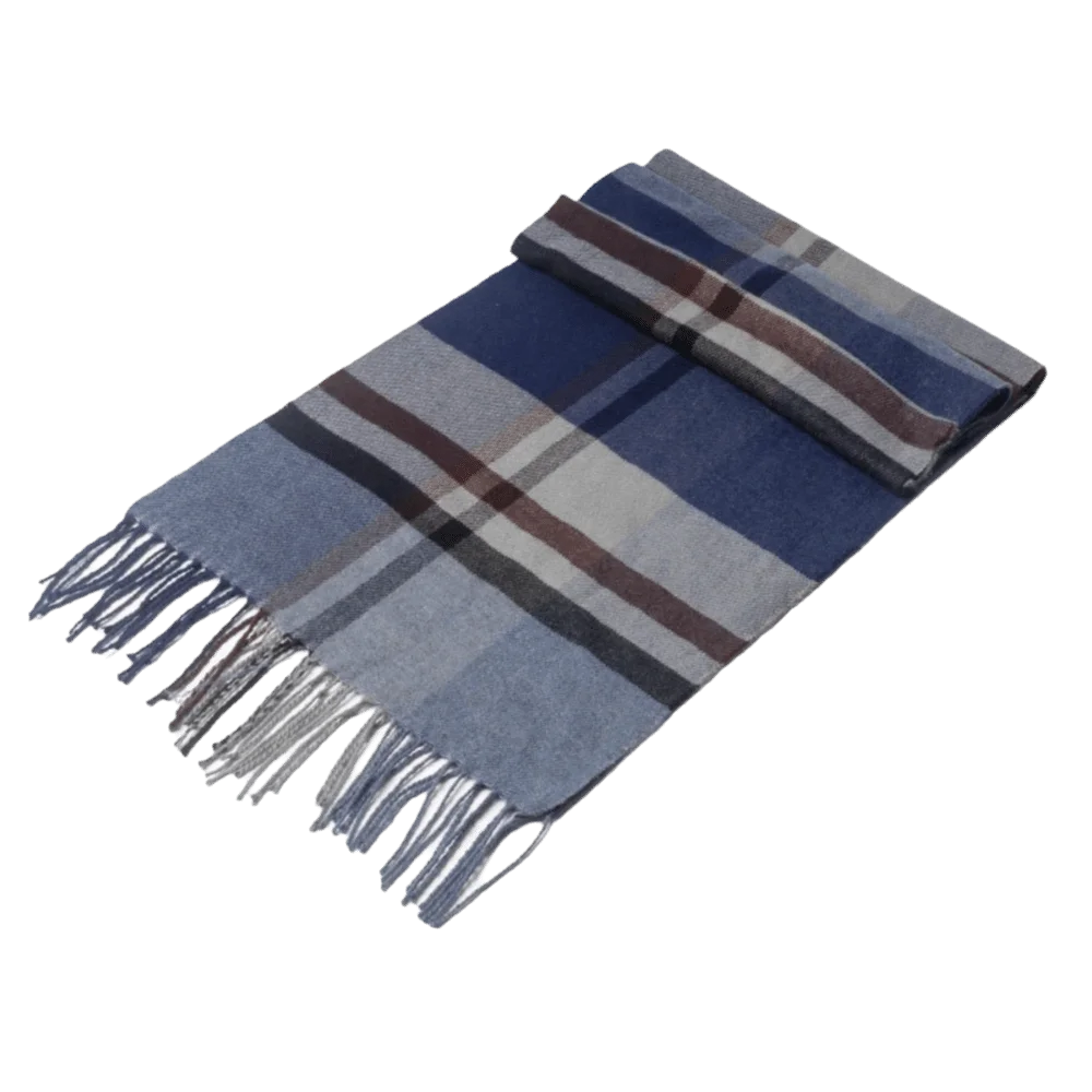 Versatile Polyester Men Plaid Scarf Warm Long Tassel Shawl Wrap Thickened All-Match Neck Scarf Students