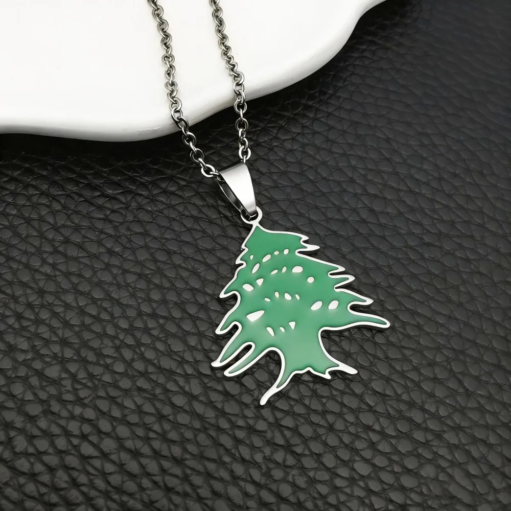 Stainless Steel Cedar Tree Pendant Necklace Pendant Design Patriotic Symbol Enamel Tree Pendant Green Enamel