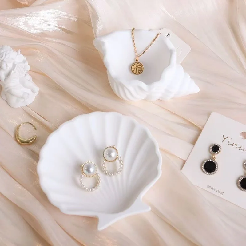 New Fashion InS-Style Conch Shell Jewelry Display  Storage Plate  Light Luxury Background Decoration for Shooting  White Style