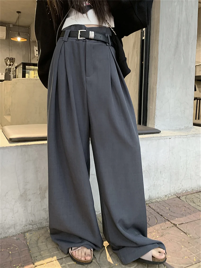 PLAMTEE Spring Casual Trousers Women Chic Work Wear Loose 2024 All Match Minimalist Straight Office Lady New Wide Leg Pants