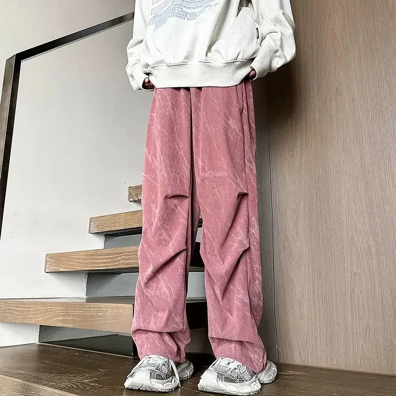 

Pleated Corduroy Straight Pants Men Hip Hop Print Streetwear Baggy Wide-legged Pants Vintage Harajuku Y2k Trouser Spring Autumn