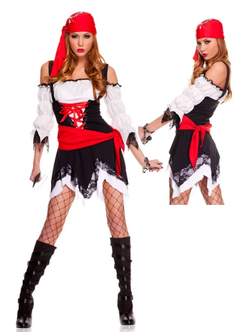 Women Sexy Vintage Medieval Pirate Costume Cosplay Dress Party Fancy Dress Clothing for Female Adult Halloween Costumes 07#