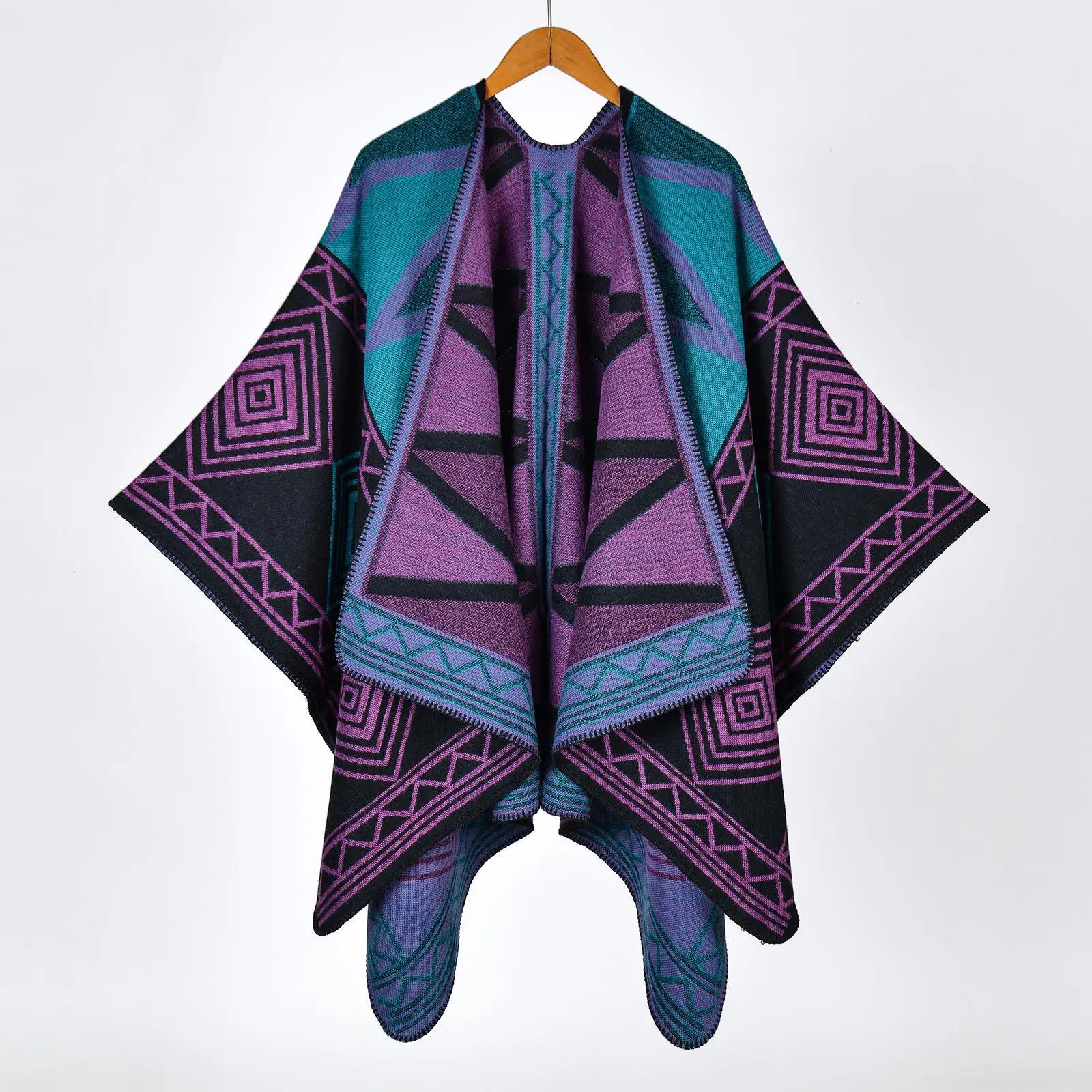 

Thiened Geometric Pattern Women's awl Faionable Retro Floral Weave Autumn Winter Warm Versatile Long Sve irts