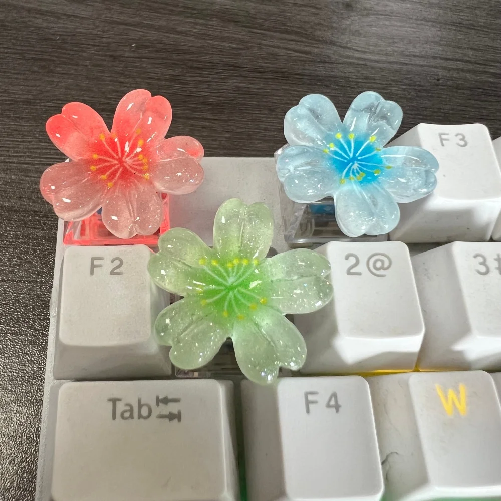 Cute Candy Flower Transparent Keycaps for Cross Axis Mechanical Keyboard Replacement Keycap R4 Height 키캡