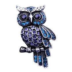 Delicate Blue Crystal Eyes Owl Brooches for Men Women Alloy Rhinestone Brooch Badge Pin Women Gifts Accessories Jewelry 2024