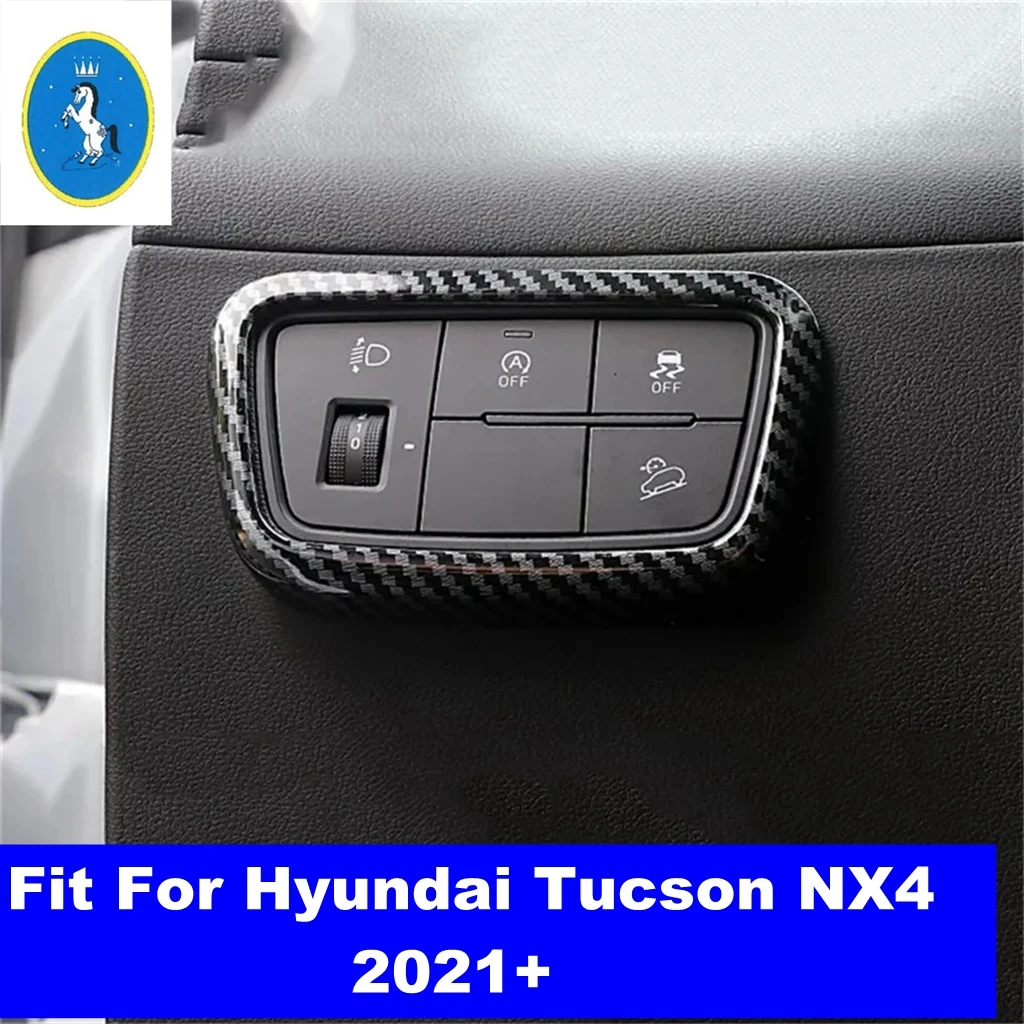 

For Hyundai Tucson NX4 2021 2022 2023 ABS Carbon Fiber Car Headlight Adjustment Button Decoration Panel Cover Trim Accessories
