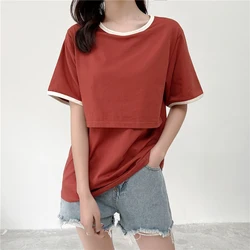 Camiseta de manga corta para lactancia materna, ropa de maternidad, Tops de lactancia, talla grande, S-2XL