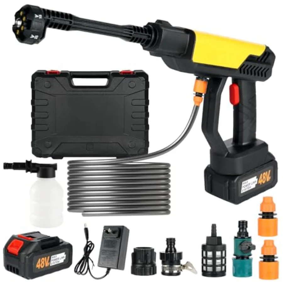 

Беспроводная мойка высокого давления 990 PSI, портативная, на аккумуляторе, с насадкой 6-в-1, аккумулятор 3.0 Ач, электрическая мойка высокого давления для автомобиля