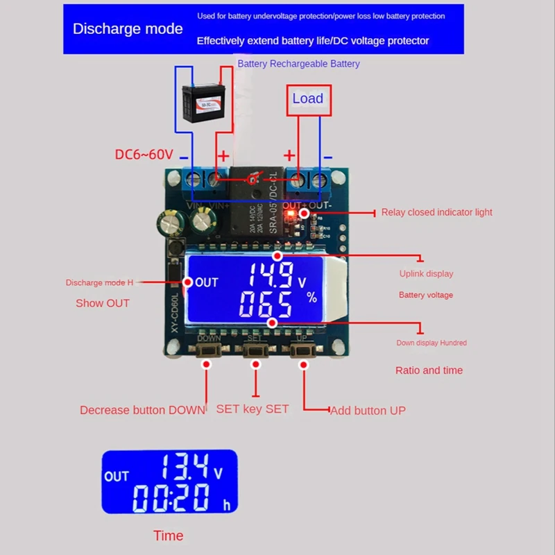 XY-CD60L Battery Charging Control Module Full Power-Off Dc Voltage Protection Under-Voltage Power-Off Protection Module