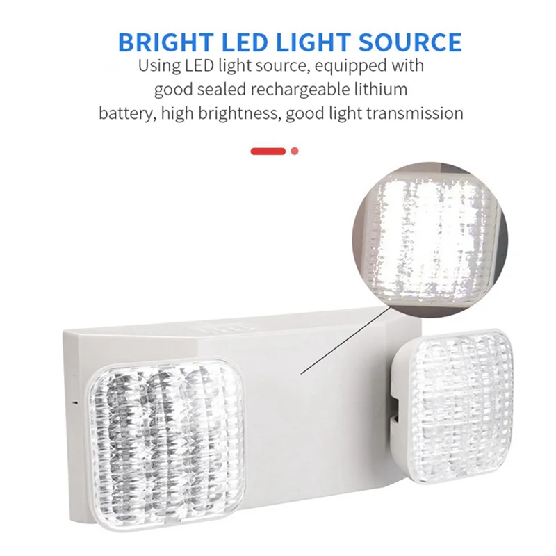 ABJY-ضوء الطوارئ التجاري، تركيبات إضاءة الطوارئ البيضاء مع رأسين مربعين LED وإضاءة خروج قابلة للتعديل #6