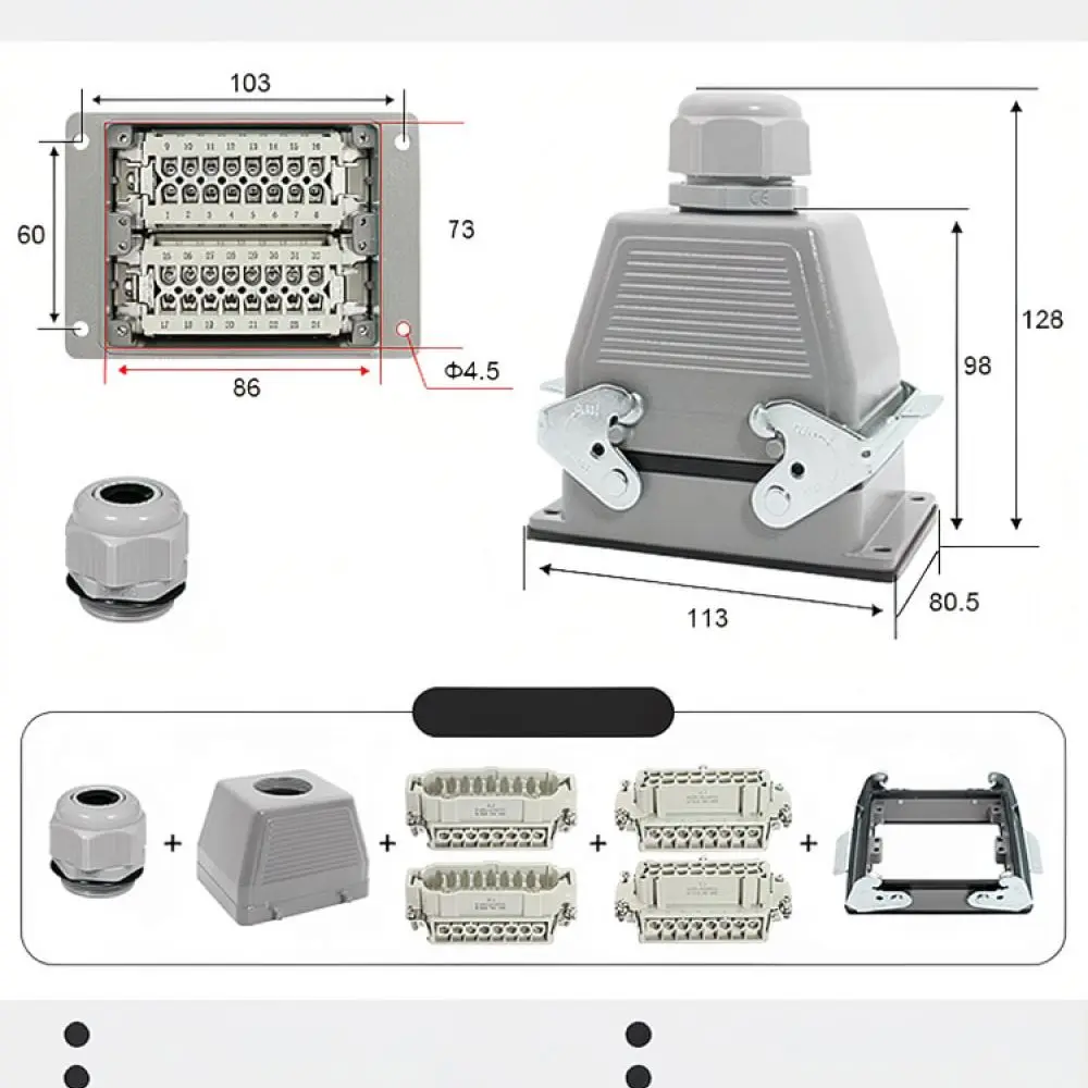 Industrial Heavy Duty Rectangular Connector For Kono Electrical Power Plug Socket Module Automated Control System Equipment
