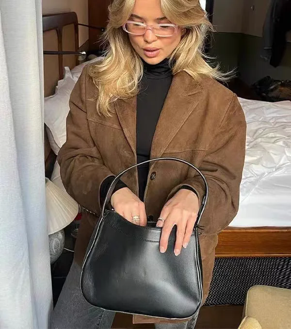 Nova Jaqueta Fena de Outono com Bolsos, Caimento Solto, Gola Dobrável, Estilo Casual para o Dia a Dia, Fibra de Poliéster