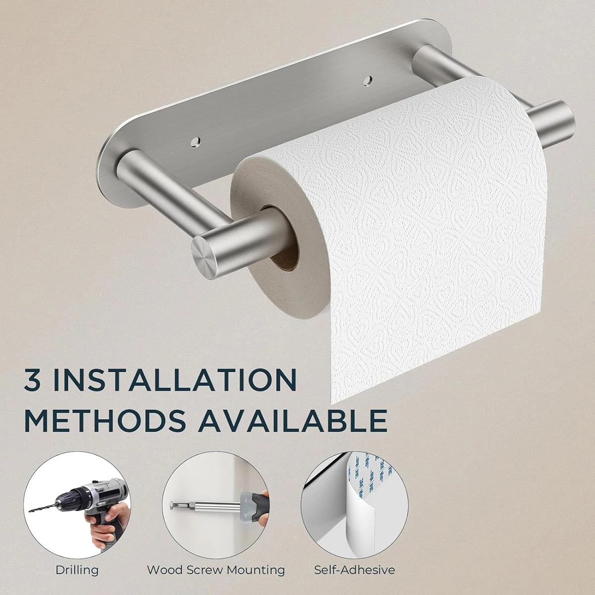 Adhesive or Screw Toilet Paper Holder Wall Mount Rustproof Stainless Steel Modern Roll Holder Flexible Adjustable Tissue Handle
