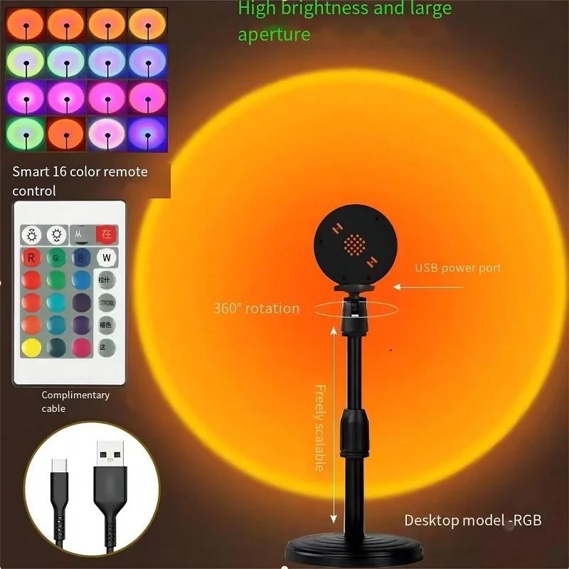 USB Sunset Light Atmosphere Light Nightlight Bedside Sunset Light Photography Fill Light Internet Red Bedroom Sunset Light