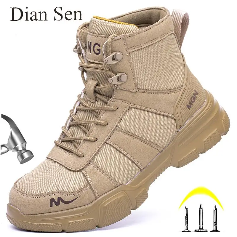 Diansen Steel Toe Boots for Men Indestructible Industrial Shoes Combat Bulletproof Safety Waterproof Boots