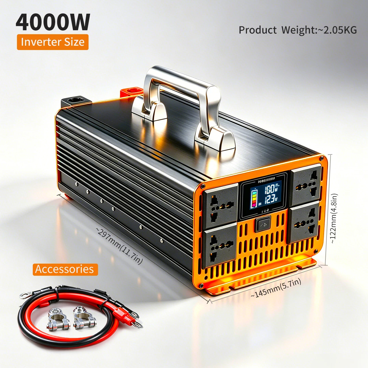 Inverter Pure Sine Wave 4000W DC 12V/24V to AC 220V 50Hz 110V 60Hz Car Home Voltage Transfer Converter Portable Four-Socket