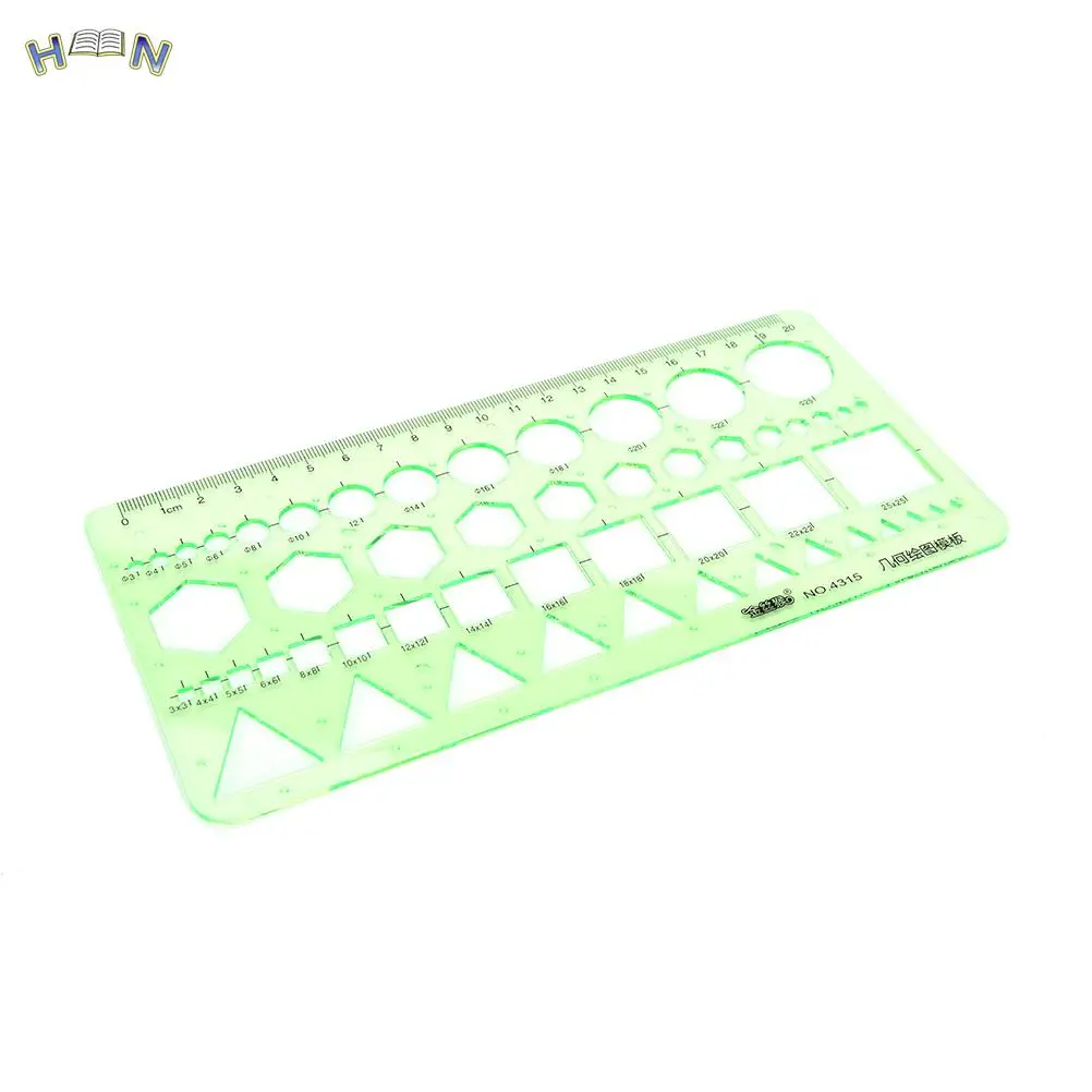 Brand New Green Plastic Circles Squares Geometric Template Ruler Suitable For Student School Stationery