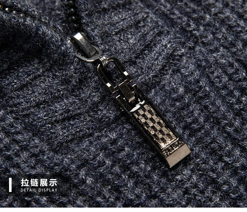 100% pure cashmere sweater semi-high neck zipper men's padded warm twisted pattern casual knitted sweater