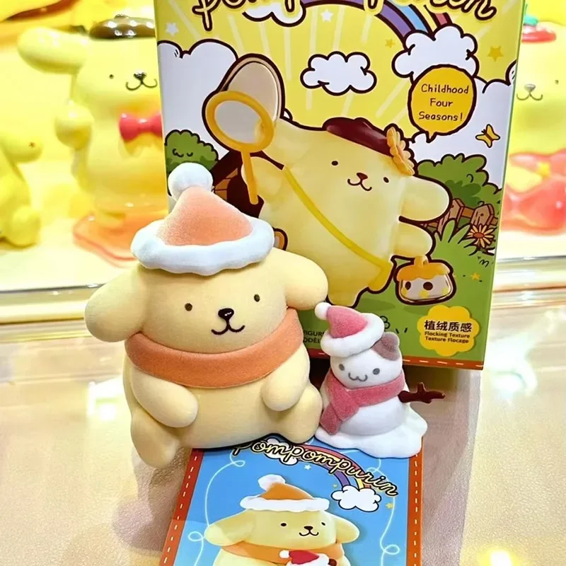 Pompompurin 어린 시절 사계절 시리즈 블라인드 박스 카와이 액션 입상 낚시 눈사람 모델 어린이 장난감 놀란 선물