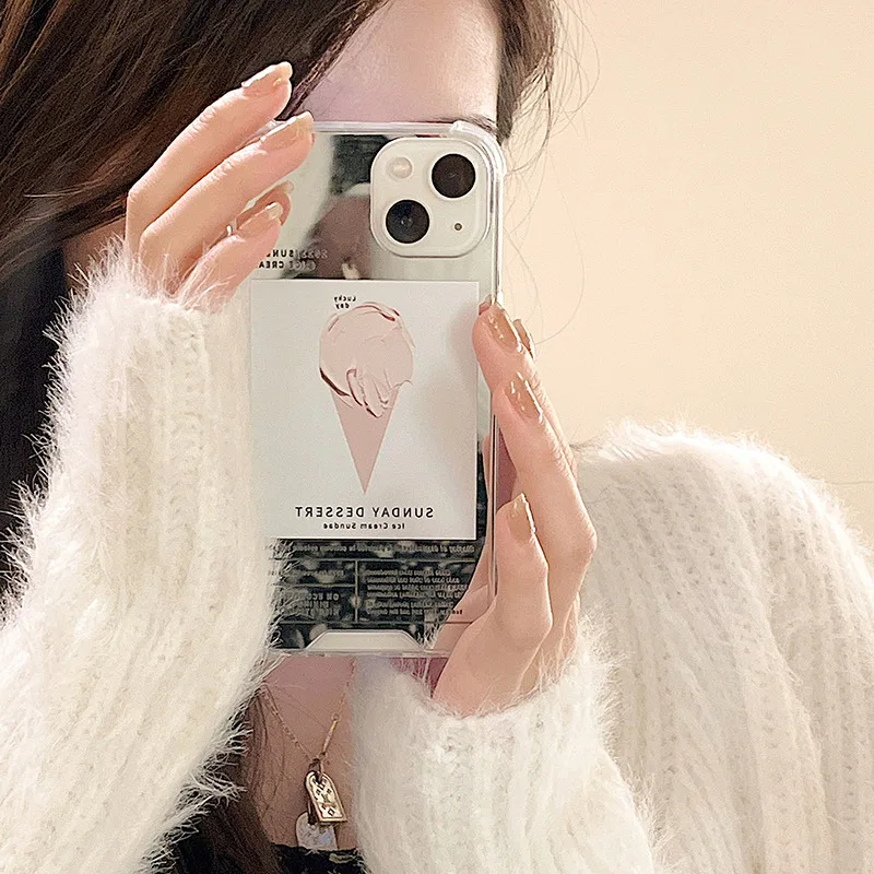 Fashion label ice cream mirror surface phone case for iphone 14 13 12 11 Pro Max Plus Mini X XS XR 7 8 TPU Shockproof rear shell