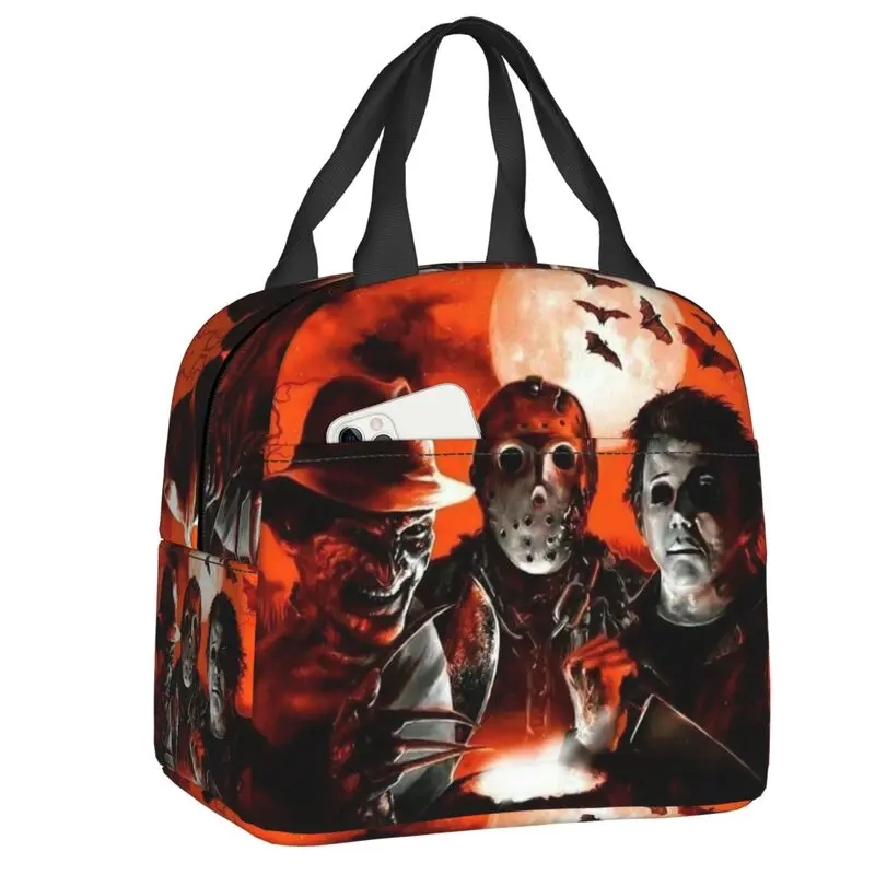 Custom Horror Movie Killer Lunch Bag Women Halloween Film Cooler Warm Insulated Lunch Boxes for Student School