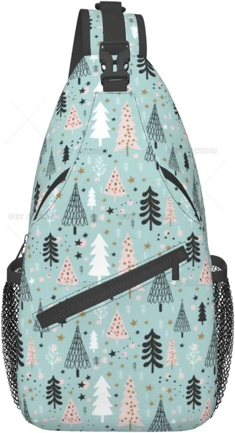 Blue Watercolor Christmas Tree Chest Bags Xmas Cross Sling Bag Travel Hiking Backpack Casual Shoulder Daypack for Women Men